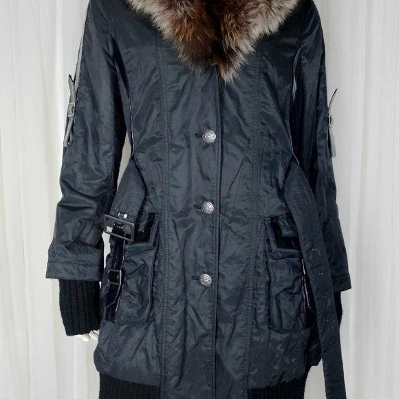 Danier patent leather trim fox fur collar fall jacket - Picture 6 of 12